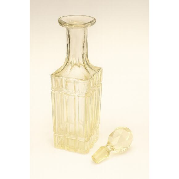 A Pr of Vtg Pressed Crystal Tableware Decanter w Stopper & Condiment Jar w Spoon - Picture 6 of 6